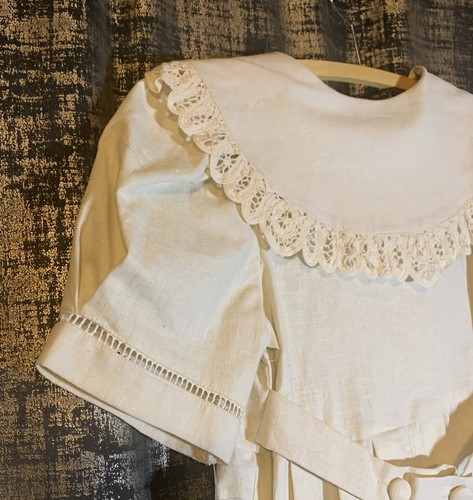 Vintage Allison Rose Dress Girls Size 14 Ecru Linen Battenberg Lace Heirloom USA - Picture 9 of 12