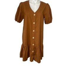 Cotton On Kids Womens Dress Medium Brown Drop Waist Short Sleeve Button Front