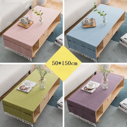 50X150cm Cotton Linen Rectangle Fringes Solid Tea Table Cloth Covers Home Adorn - Picture 3 of 16