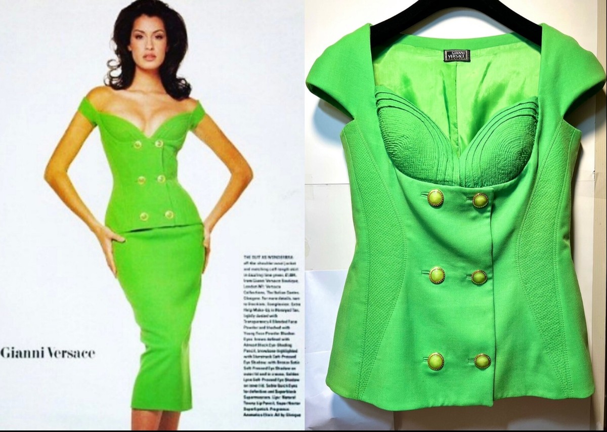 Gianni Versace 1993 Vintage Green 1990s 90 Bustier Jacket Gianni Versace 1993 Vintage Green 1990s 90 Bustier Jacket