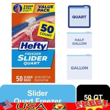 Slider Freezer Bags Food Storage 50 Count BPA Free Zipper Bags Freezer Safe New