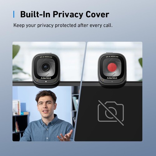 AnkerWork C310 Webcam 4K AI Auto Focus/AI Encadrement pour appels vidéo/Livetream - Photo 6/7