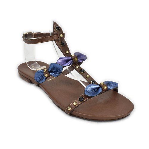Scarpa donna Sandali bassi estivi CafèNoir marrone blu viola strass - FD103  | eBay