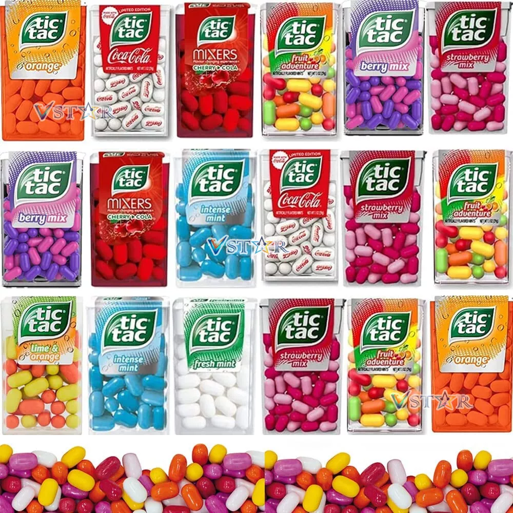 Tic Tacs Variety Flavours Sweets 5 x 18g Lime,Orange, Mint,Fruit,Cherry  Cola etc