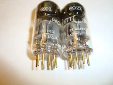 Matched Pair Early 6922 Tubes, By Amperex, For H-Packard, D-Getters, Gold-Pins