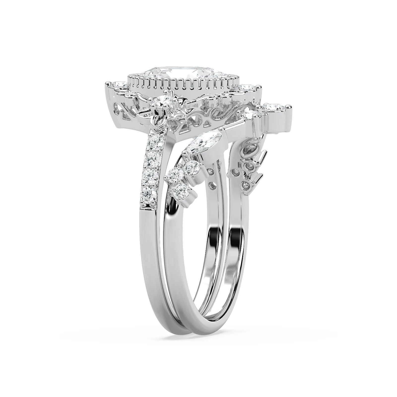 2.10 ct igi certified oval cut lab grown diamond engagement wedding ring set image-2