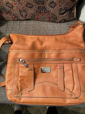 b o c Brown Faux Leather Multi Compartment Shoulder Bag EUC