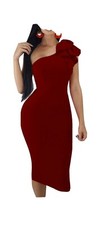 One Shoulder Ruffle Sleeveless Bodycon Party Club Midi Dress