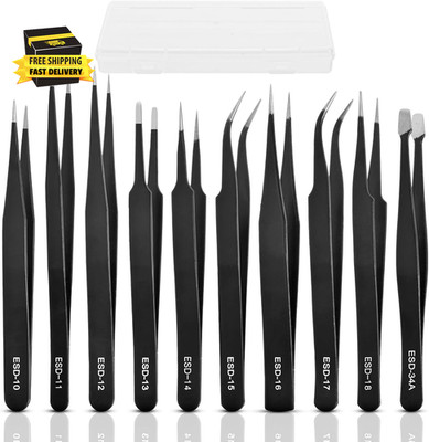 10Pcs Precision Tweezers Set, Upgraded Anti-Static Stainless Steel Tweezers with