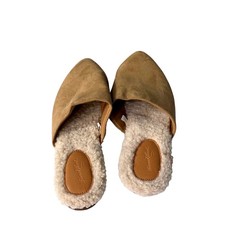 Universal Thread Womens Tan Faux Suede Pointed Toe Faux Shearling Mules Flats