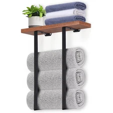 Wall-Mounted Metal Towel Rack W/Wooden Shelf - Space-Saving Organizer for Rv/Sma