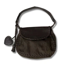 Christian Dior Shoulder Bag Ethnic Line Trotter Heart Leather Brown Khaki NNAb37