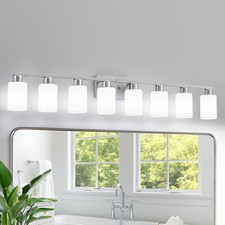 Bathroom Vanity 8-Light Fixture 46.6  Brushed Nickel - Milk Glass Sconces