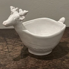 Vietri Italy Discontinued  White Reindeer Mini Serving Bowl Trinket Dish