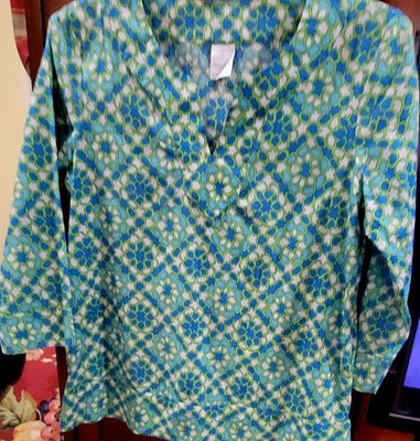 Lands End Cotton Blend Bold Multi-Color Print Pullover Tunic SZ 10