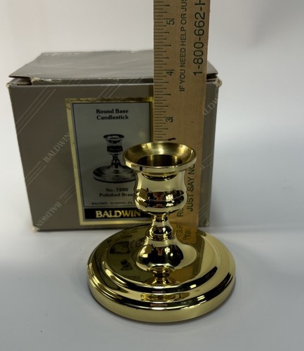 One Vintage 3 Inch Baldwin Polished Brass Candlestick NOS With BOX