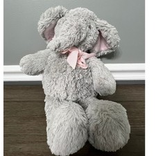 Gray Elephant Plush Stuffed Animal Big Sister Pink Bow Nursery Decor