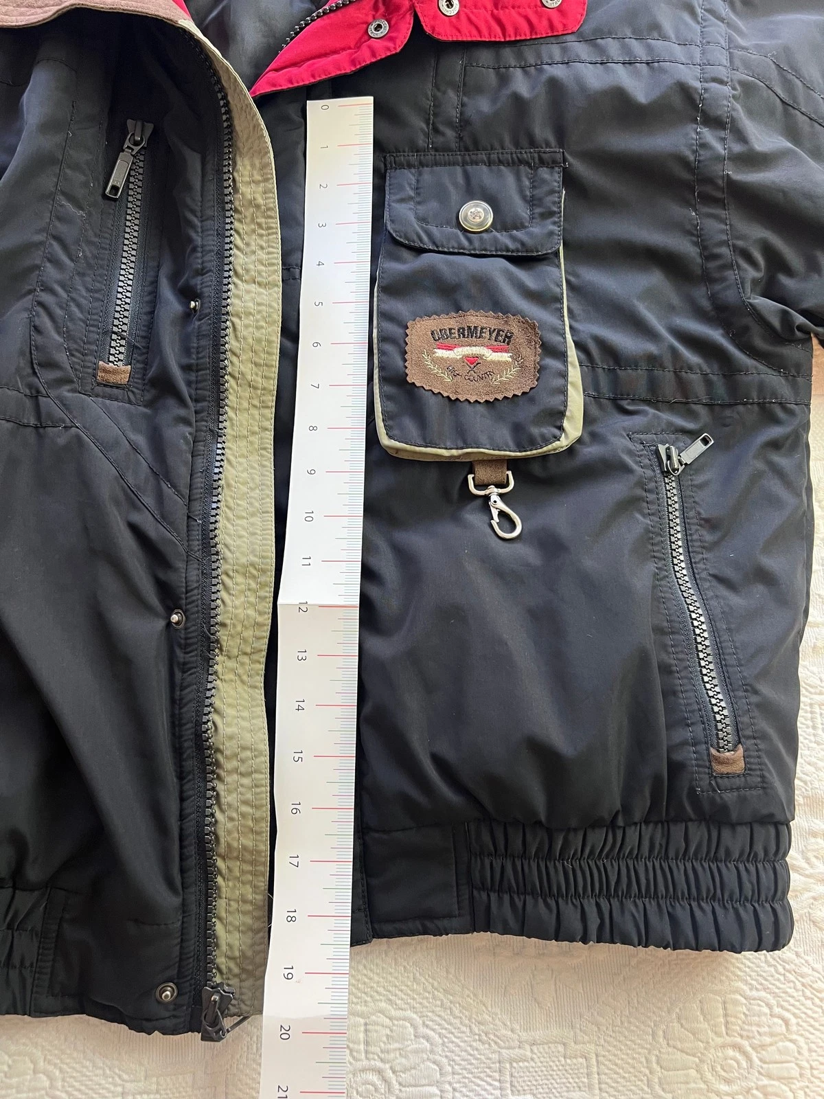 Obermeyer Vintage Ski Jacket Men's Medium Black Red Tan Trim Retro Winter Coat image 4
