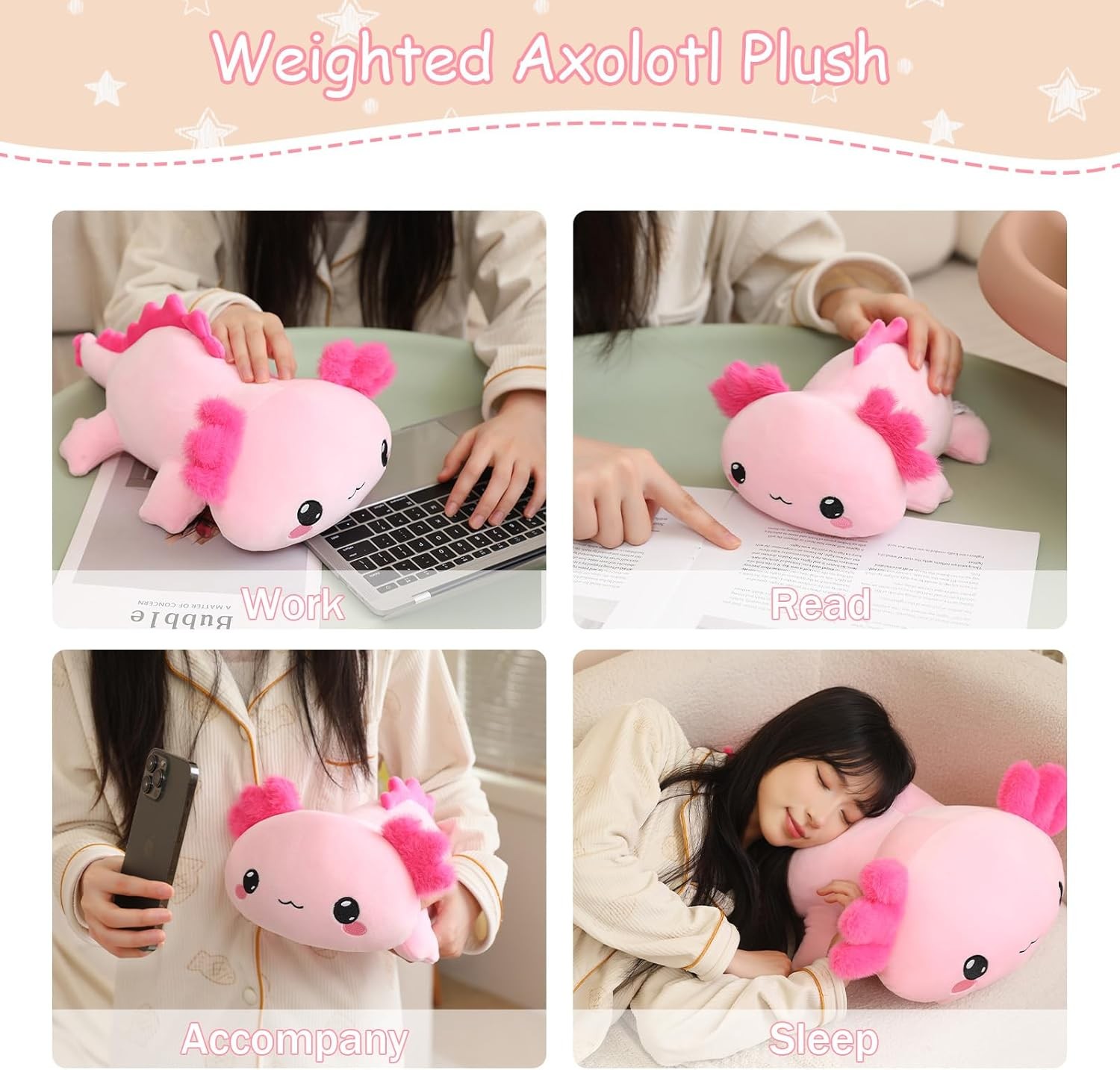 Weighted Axolotl Plush, Weighted Axolotl Stuffed Animal, Cute Plushies Soft Pink