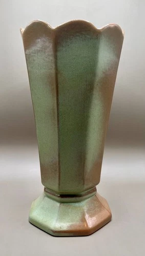 Vintage Frankoma #64 Prairie Green Glaze Octagon Vase - 9.25 Inches Tall