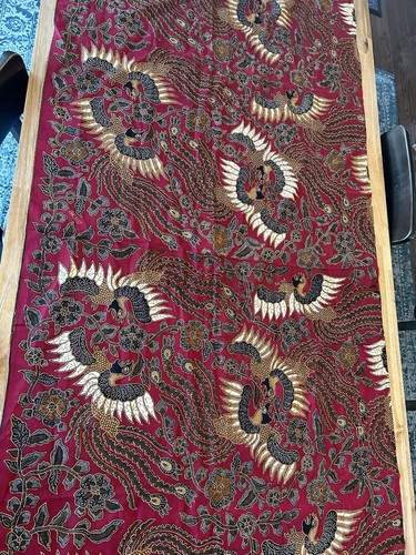 Indonesischer Batik Stoff Vögel rot schwarz 35”x88” Baumwolle für Rahmen Wand Kesmatex - Bild 4 von 8