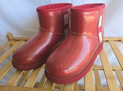 UGG Classic Clear Mini Boots Red Sherpa Waterproof, Women's 5 / Kids 3.