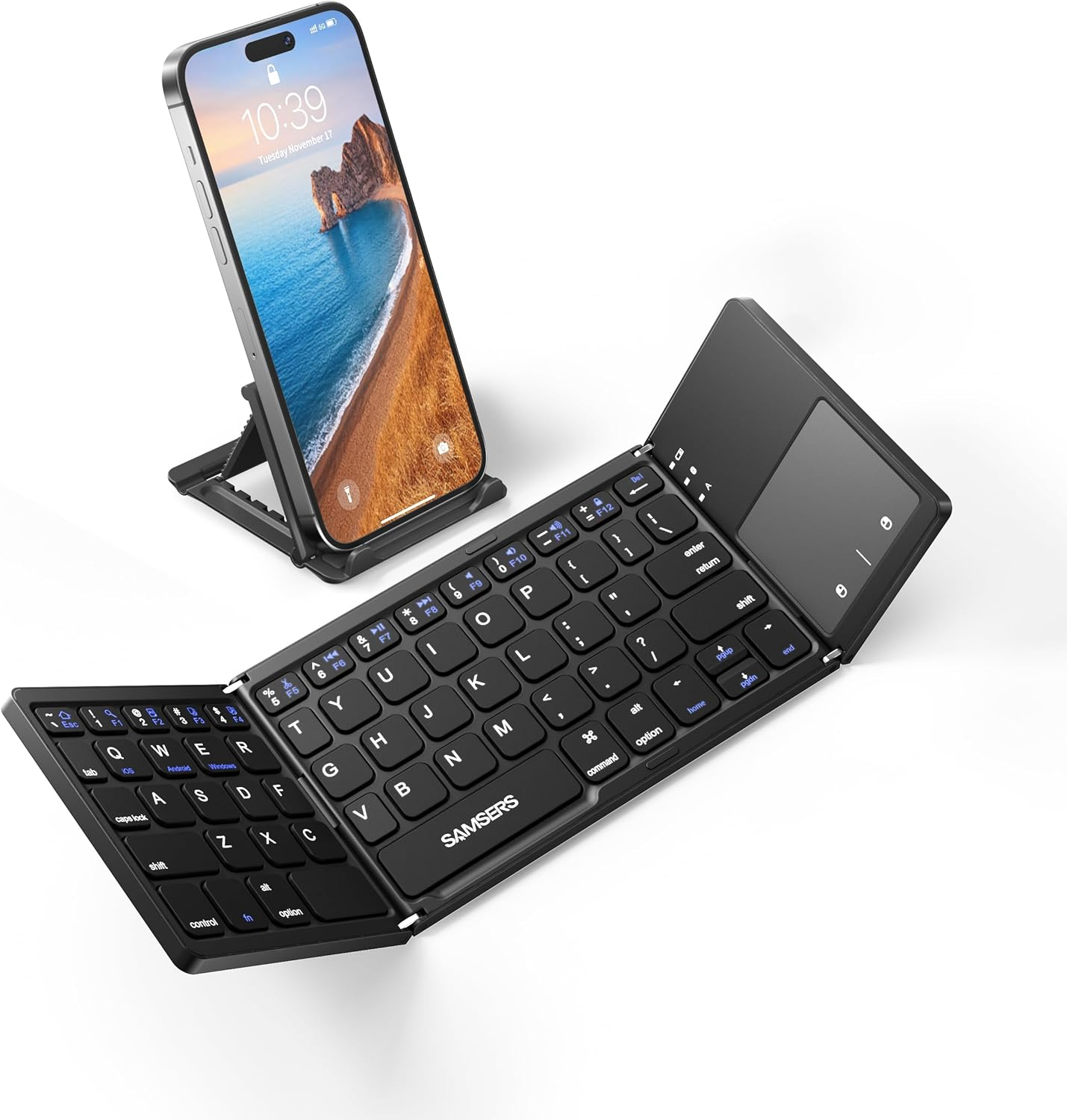 Foldable Bluetooth Keyboard with Touchpad - Portable Wireless Keyboard with Holder
