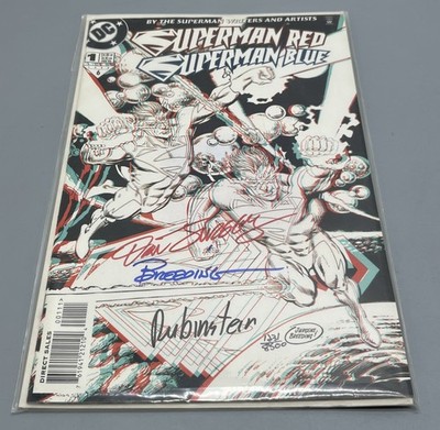 Superman Red & Blue 3-D Comic Signed By JURGENS, RUBINSTEIN AND BREEDING w/COA!