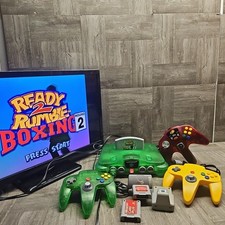 Nintendo 64 Jungle Green Ready 2 Rumble, Jumper Pak, 3 Controllers 2 Rumble Paks