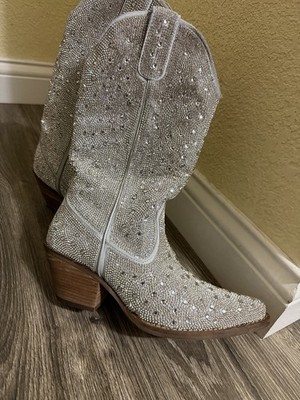 Dingo DI570 Silver Rhinestone Studded Western Mid-Calf Boots Women's 6.5M