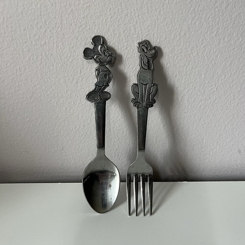 Vintage Disney Children's Silverware Mickey Mouse Spoon & Pluto Fork Japan Bonny