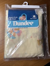 Vintage Unopened Dundee Yellow Crib Sheet With Bear On Rocking Horse 28" x 52"