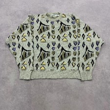 Vintage Knitted Jumper abstract patterned grandad knit sweater Men's XL