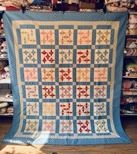 Vintage Feedsack Quilt Hand Quilted Stars Upo...