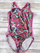 Gk Elite Girls Child Large CL Pink Green Velvet V Neck Tank Sleeveless Leotard