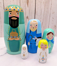 Vintage Russian Nativity Matryoshka Wood Nesting Doll Dolls 5 pc Set 1"-6"