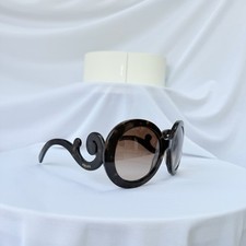 Prada Baroque Round Oval Brown Tortoiseshell Oversized Swirl Women's Sunglasses