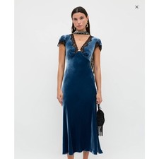 Rixo Velvet Clarice Midi Dress Steel Blue Size 4