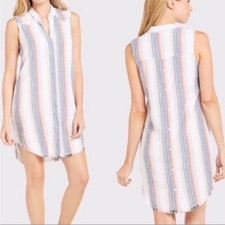 Anthropologie Large Cloth & Stone Blue Pink White Striped Sleeveless Mini Dress