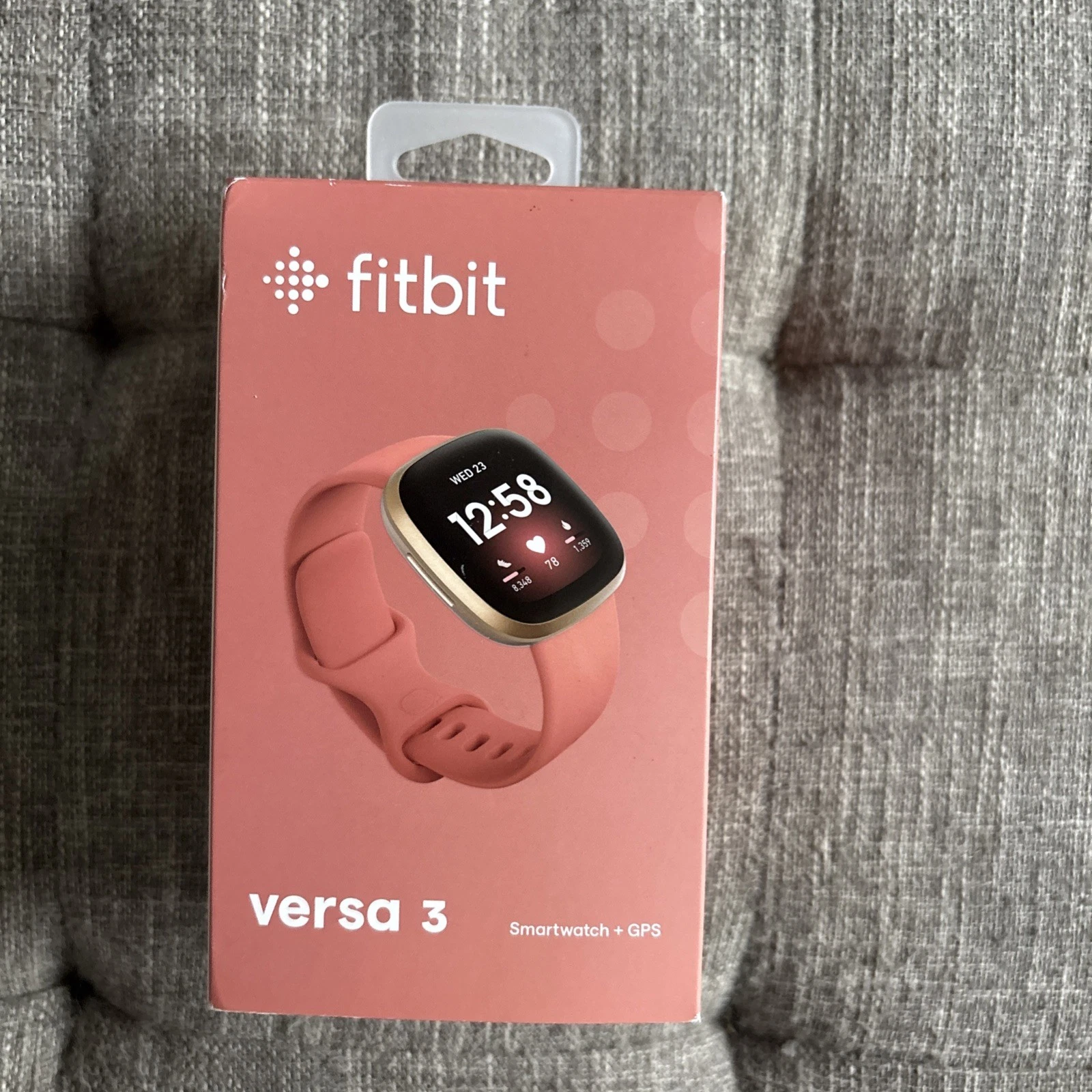 Fitbit Versa 3 40 mm Pink Rubber Case with Gold Aluminum Band GPS Smartwatch