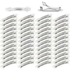 50 Pack 6Cm/2.4 Inch Plain Blank Silver Metal DIY Craft French Barrettes Automat