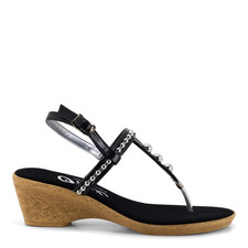 Onex Mykanos Black Strappy Toe Post Cork Wedge Sandal Womens sizes 5-11 NEW