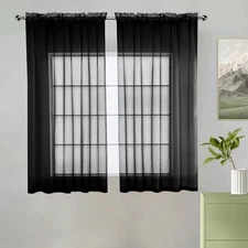  Solid Sheer Rod Pocket Curtain Voile Draperies 2 38"W x 54"L (Pack of 2) Black