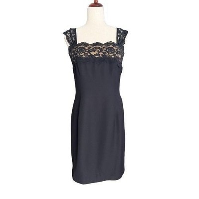 VTG En Francais Black Lace Trim Cocktail Party Dress Vintage Y2K 90s Size 6 8
