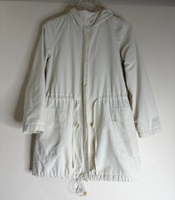 Eileen Fisher Sz Petite PP 38"Bust Ivory Hood Fleece Lined Drawstring Waist Coat