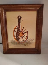 Cantrell Painting (1985) Of A Wagon Wheel                                       
