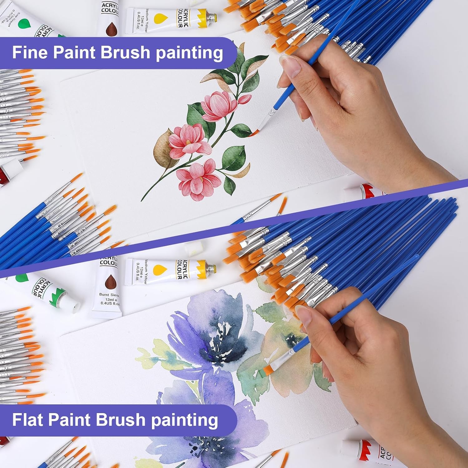 AROIC Small Paint Brushes Bulk,160 Pcs Nylon Hair 80Flat +80Fine, Blue 