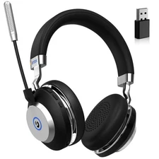 Wantek Wireless Headset with Microphone USB-dong Bluetooth Earphone for PC/Phone