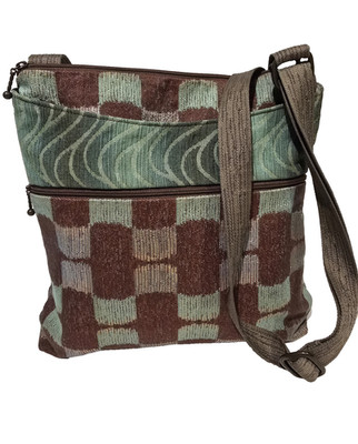 Maruca Handmade Crossbody Bag Tapestry Checkered Brown and Sage Medium Colorado