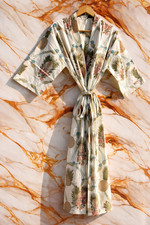 Block Print Cotton Kimono Robe, Floral Bridesmaid Dressing Gown, Summer Nightwea